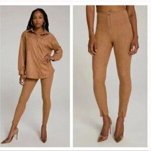 Good American Cognac Snakeskin Boss Pant Skinny with Zippers Size 3/Large